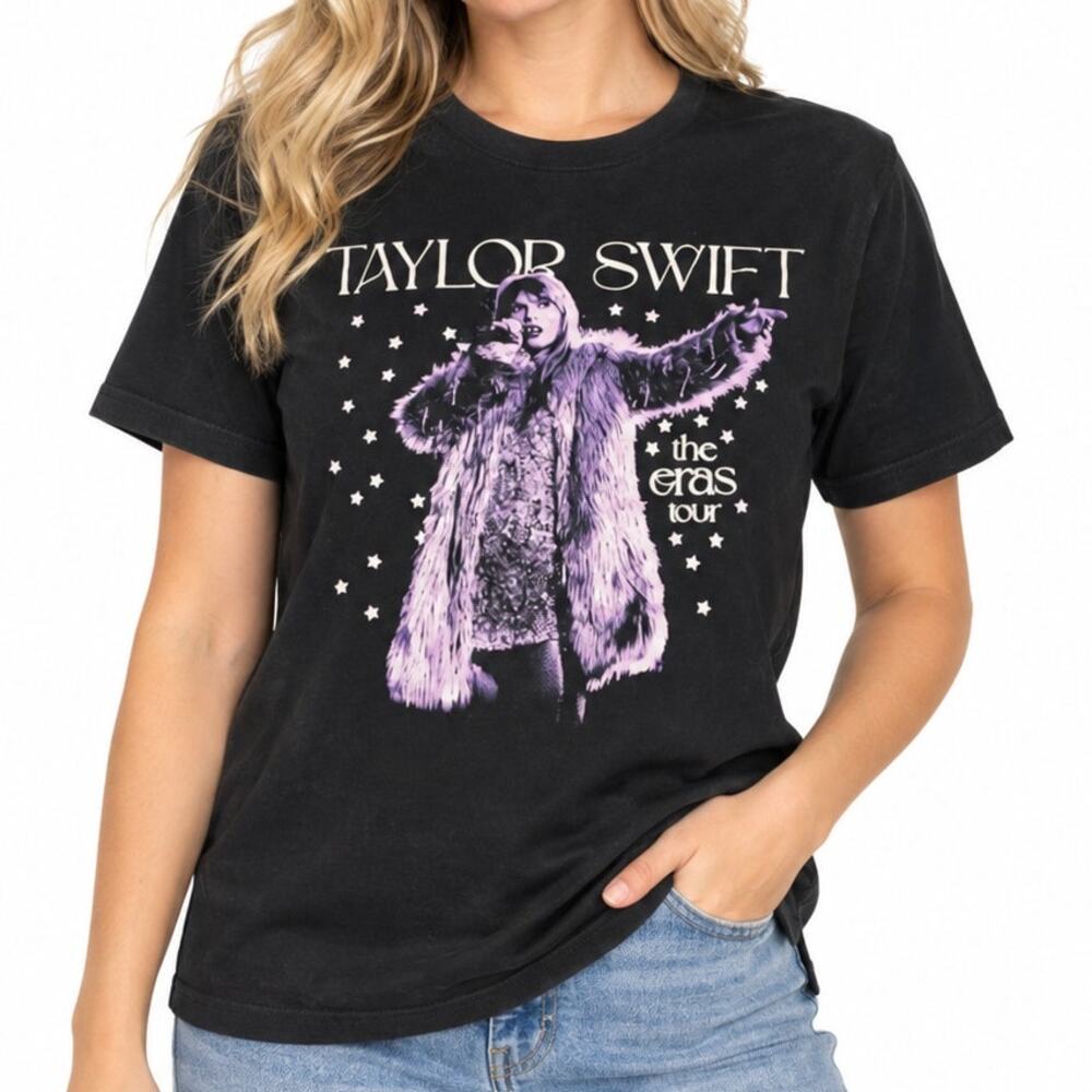 Taylor Swift Eras Tour Graphic T-Shirt Black Short Sleeve Concert Tee Size M
